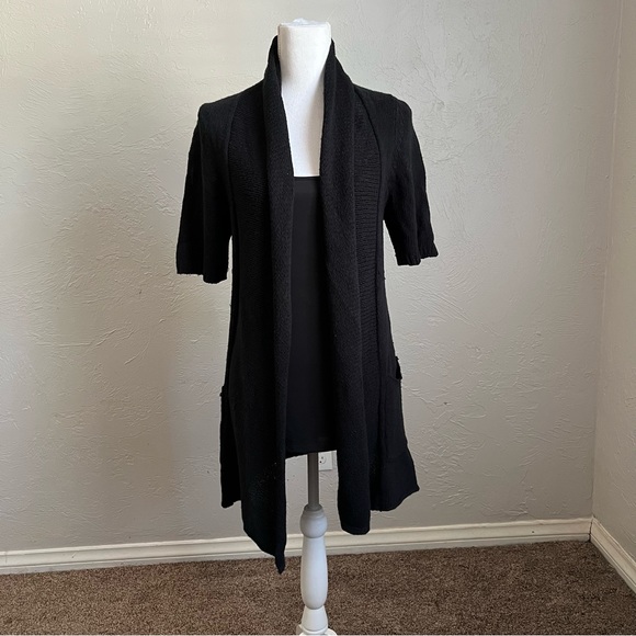 sparrow Sweaters - Anthropologie Sparrow Open Shawl Collar Short Sleeve Wool Cardigan M Black